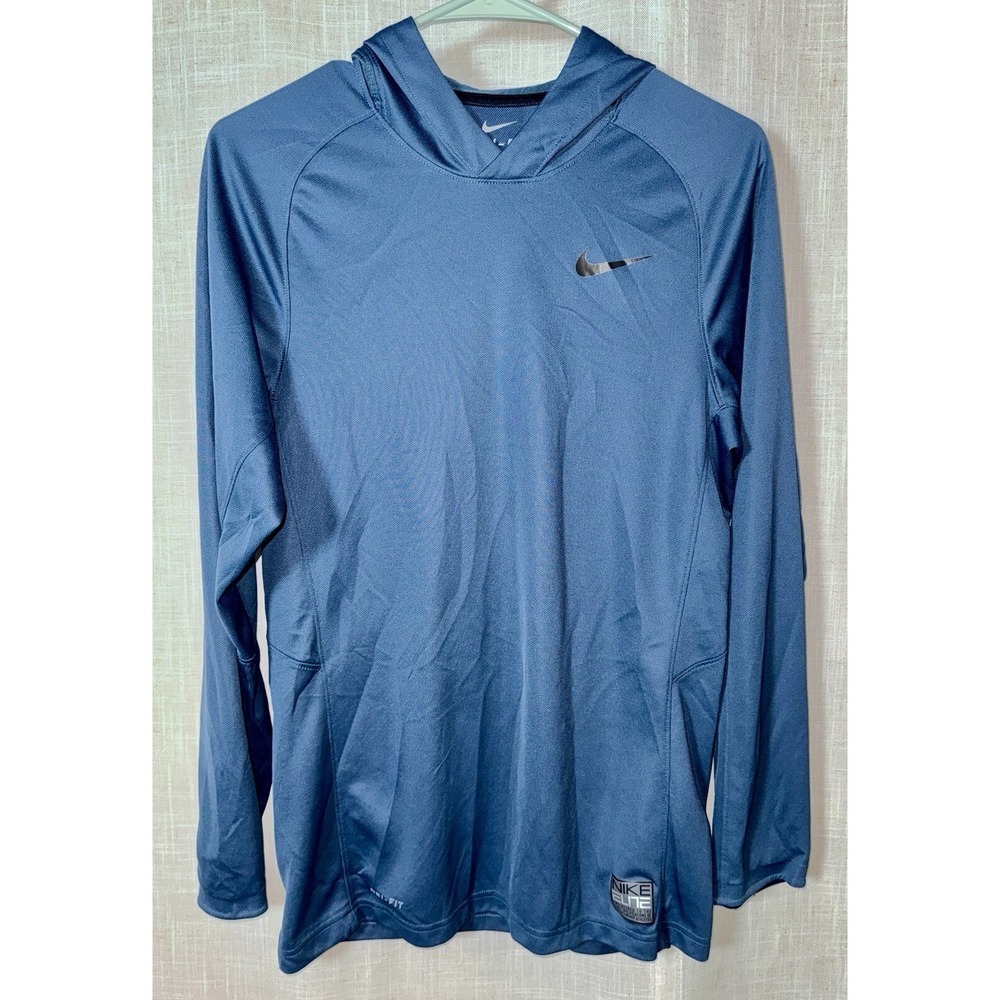 Nike Men's Dri-Fit Elite Blue Long Sleeve Shirt Hood Hoodie S Small